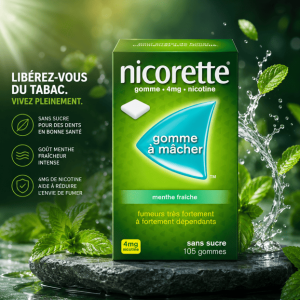 Chewing Gum Nicotine Nicorette 4mg au Maroc : Solution Efficace pour Arrêter de Fumer (105 gommes)